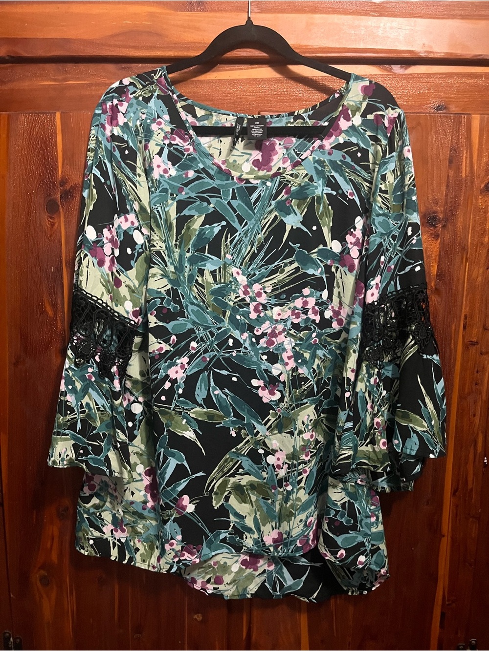 new directions Black Floral Bell-Sleeve Tunic